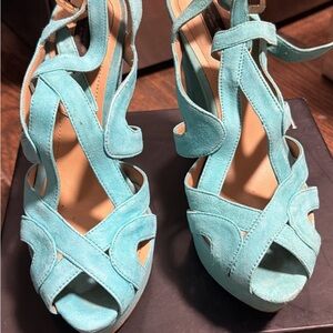ZARA Turquoise Platform Sandal Heels